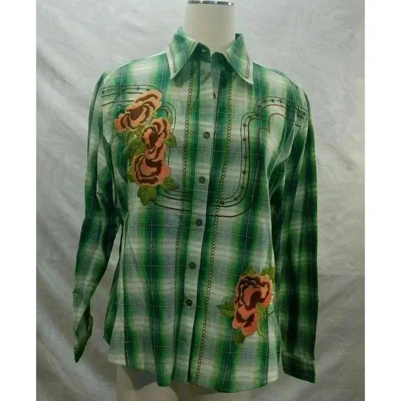 Diane Gilman western style long sleeve blouse with floral embroidery Size 1X 047 - Picture 1 of 15